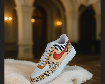 Custom Painted Nike Air Force One Low | Hand-Painted Air Force 1s | Custom Nike Sneakers | Personalized AF1 Shoes | Streetwear Leopard Heart