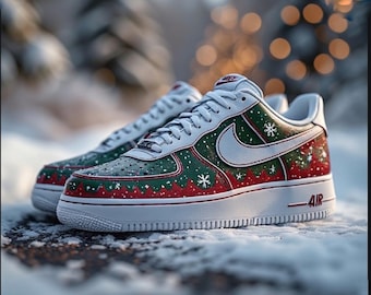 Custom Christmas Nike Air Force 1 | Hand-Painted Holiday AF1 Sneakers | Red & Green Festive Shoes