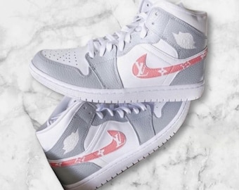 Nike Air Jordan 1 Mid Painted Pink Grey Shoes Kids Children Toddler Adult Women’s Men’s