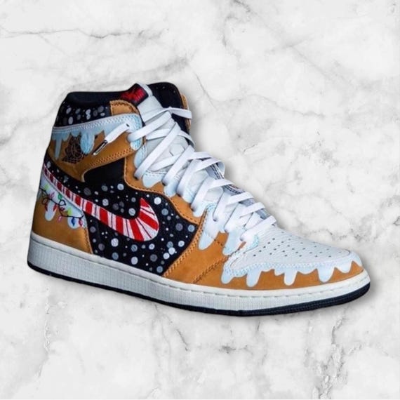 Custom Nike Air Jordan 1 Mid Gingerbread Christmas Shoes  display picture 2