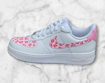 Nike AF1 School Shoes Hand Painted Kids Adults Children Nike Air Force 1 Low Dunks Cool New Valentine’s Day Lovely Red Pink Leopard Print