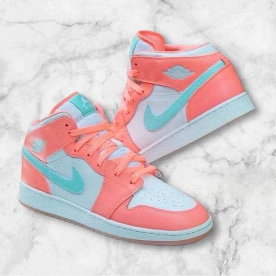 Custom Coral Jordan Mid Style Shoes – Matching Family Sneakers