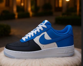 Custom Painted Nike Air Force One Low | Hand-Painted Black & Blue  Air Force 1s | Custom Nike Sneakers | Personalized AF1 Shoes | Streetwear