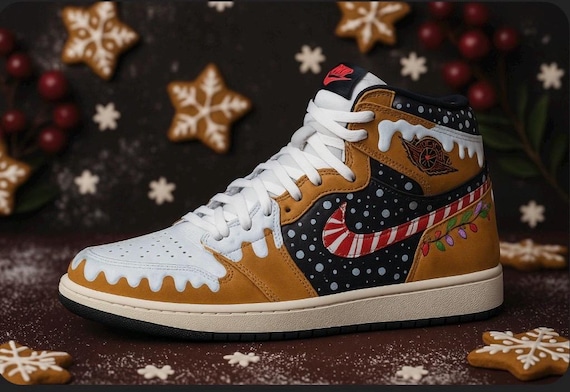 Custom Nike Air Jordan 1 Mid Gingerbread Christmas Shoes | Hand