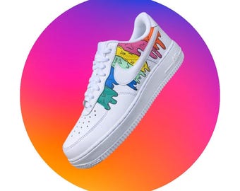 Nike Custom Hand-Painted Nike Air Force 1 Low: Comic-Inspired Designs for Kids  Adults Rainbow  Blue  Drip Summer Shoes