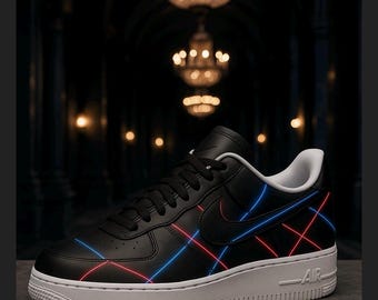 Tron Inspired Laser Nike Air Force 1 | Hand-Painted Glow Line AF1 Custom Shoes | Futuristic Cyber Neon Sneakers