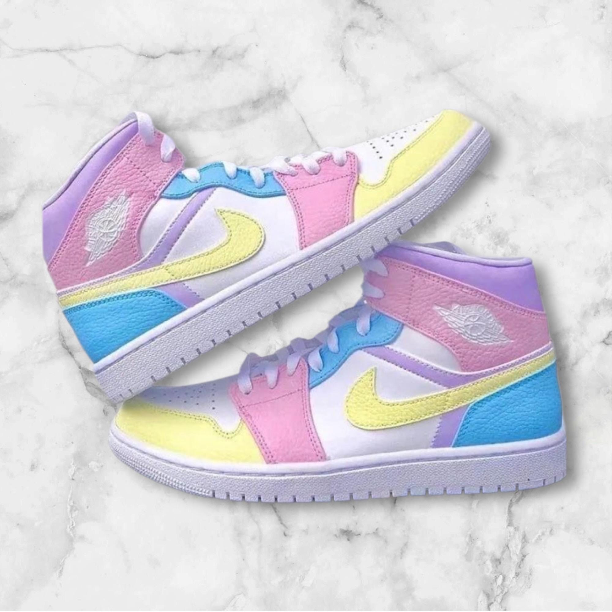 Purple Pink And Yellow 1s Nike Air Jordan Mid Painted Pink Blue