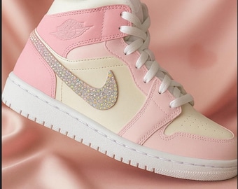 Custom Pink Painted Nike Air Jordan 1 Mid Hand-Painted Jordan Sneakers | Custom AJ1 Mids | Personalized Nike Jordans | Streetwear Art Shoes