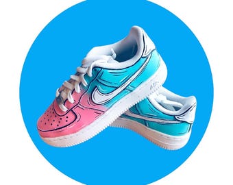 Pink and Blue Comic Book Nike Air Force 1 | Custom Hand Painted AF1 | Pop Art Cartoon Sneakers | Unique Gift for Her or Him | Trendy Custom