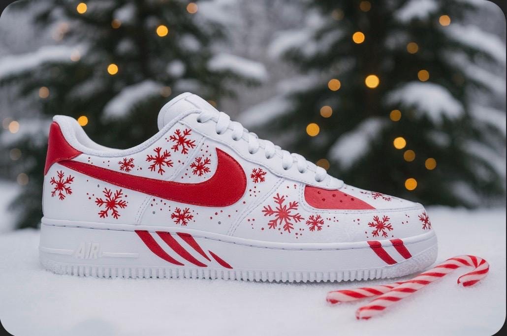 Custom Candy Cane Nike Air Force 1 Shoes Red &