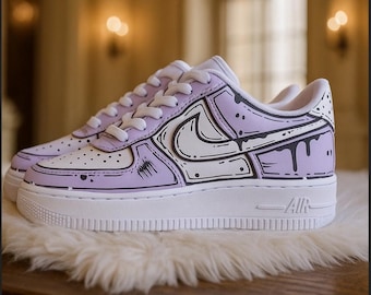 Custom Purple & Black Drip Nike Air Force 1 | Hand-Painted AF1 Sneakers | Unique Streetwear Shoes