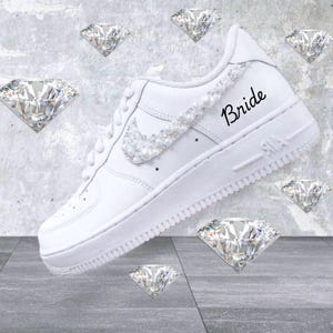 Wedding Custom Bridal Air Force One Pearl and Ribbon Kids Adults Children Nike Air Force 1 Low Dunks AF1 Pearl Toddler Kids Women’s