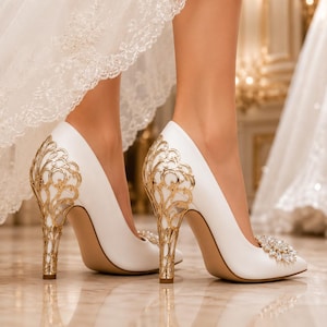 White and Gold Bridal Heels - Etsy White and Gold Bridal Heels - Etsy