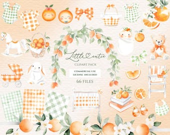 A little cutie baby shower clipart, Little Cutie Clipart, Watercolor Citrus, Citrus Clipart, Orange Blossom, Watercolor Oranges, Summer.