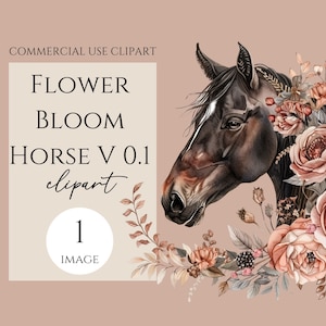 Horse Clipart, 1 dollar single image with Commercial Use included, Watercolor Horse with Flowers.