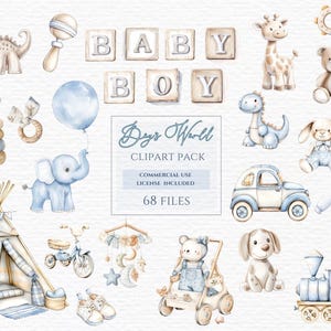 Aquarell Baby, Junge Spielzeug blau, Clipart Aquarell, Holzspielzeug, Heißluftballon Png, Zug Clipart, Transport Clipart, Kinderzimmerdekor.