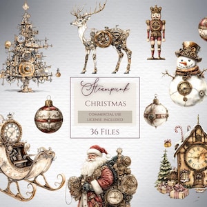 Steampunk clipart ornament, christmas clipart, watercolor christmas, holiday clipart, new year clipart, Victorian png bundle, winter clipart