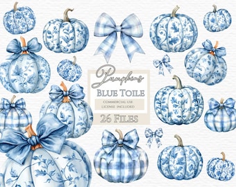 Toile pumpkins clipart, sublimation png, Sublimation clipart, coquette clipart, commerical use, blue floral bow, tshirt design bundle