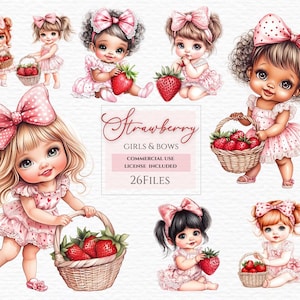 Mignonne fraise bébé fille clipart, clipart fraises, clipart noeud rose, bébé fille fraise, afro-américain. En savoir plus dans la description