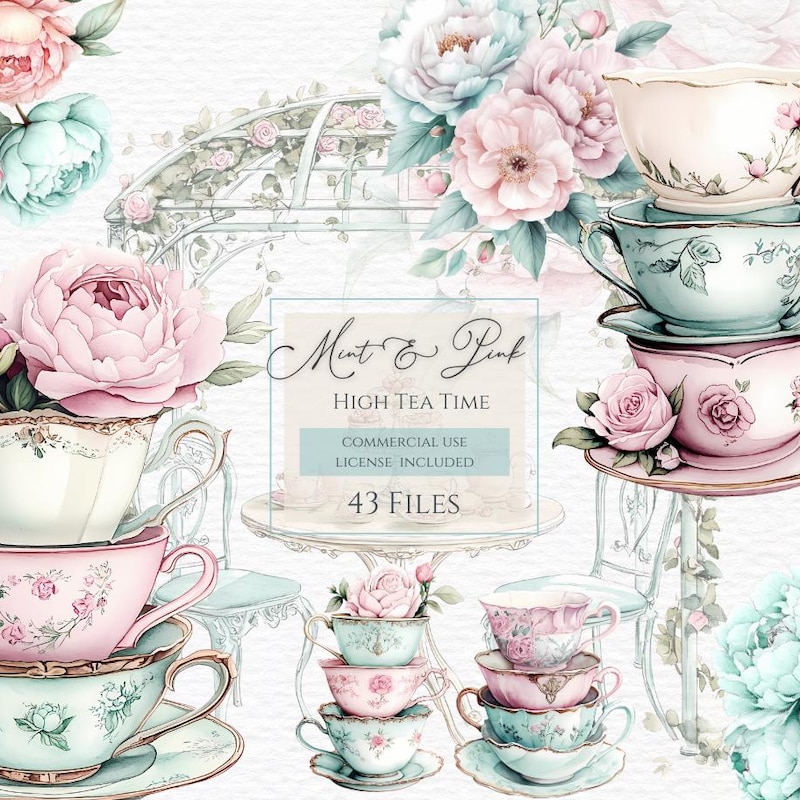 Green Tea Party Clip Art - Etsy