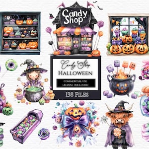 Halloween candy shop clipart, halloween food png, halloween clipart, watercolor halloween, spooky clipart, halloween clip art