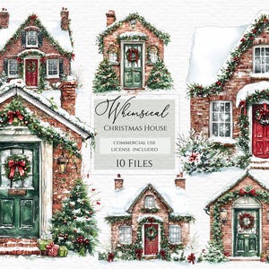 Noël fantaisiste, clipart cottage, clipart aquarelle, maison d'hiver png, aquarelle de Noël, clipart Cottagecore