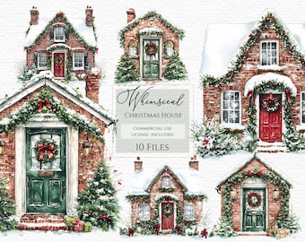 Whimsical christmas, cottage clipart, Watercolor Clipart,Winter House png,Watercolor Christmas,Cottagecore Clipart