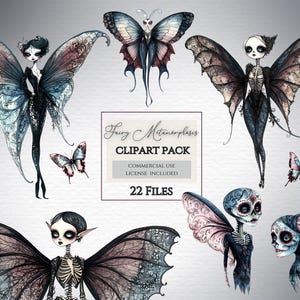 Clipart fée gothique, clipart papillon gothique, poupées fantaisistes png, usage commercial, personnages gothiques, fée lunatique, png de poupées en papier, conte de fées