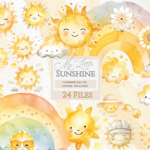 Niedliche Sonne Clipart, Sonne Clipart, Aquarell Sonne PNG, Sommer Clipart, Sonnenschein Clipart, glücklich lächelnde Sonne.