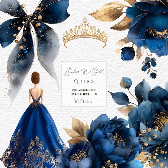 Royal Blue Quice, Quinceanera Clipart, Tiara Clipart, Gold and Diamonds,  Ball Prom Dress, Quince Anos, Wedding Element Icon, Bride Clipart. - Etsy