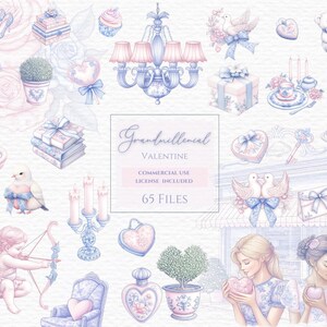 Grandmillennial Valentine Clipart, Chinoiserie Clip Art, Preppy Valentines, Watercolor Valentine, Floral Valentine PNG, Pink Valentines Day.