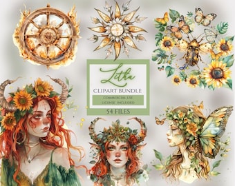 Litha Clipart, watercolor goddess, pagan holiday, Flower Goddess, Wiccan clipart, pagan clipart, wiccan png. Learn more in description below