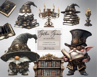 Watercolor Gothic Gnome Clipart: Dark Academia PNG (Digital Download)