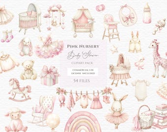 Clipart watercolor baby girl clothesline png, Pink nursery png, Baby Clothes Png, washing Line Baby, Baby Shower Clipart, Boho Baby Shower.
