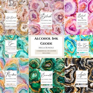 Alcohol Ink Clipart Bundle, Png, Liquid Ink Clipart, Emerald, Purple, Ruby, Navy & Gold Watercolor Background Textures