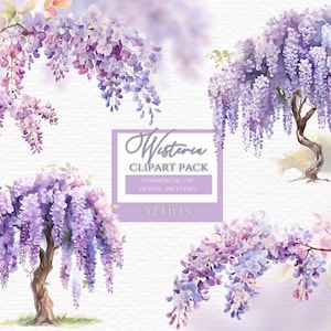 Wisteria tree clipart, digital crafting, paper craft, instant download, clipart image, clipart pack, illustration art, cute clipart.