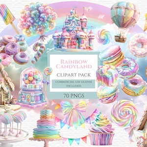 Imágenes prediseñadas de dulces pastel, imágenes prediseñadas del país de las maravillas, imágenes prediseñadas de acuarela, imágenes prediseñadas de postres, imágenes prediseñadas de piruletas. Obtenga más información en la descripción a continuación.