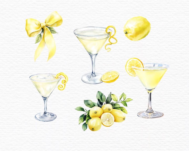 Lemon Drop Clipart, Watercolor Cocktails, Lemon Drop Martini, Cocktail ...