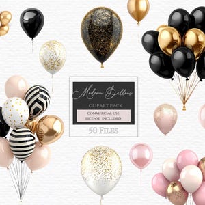 Schwarz gold Ballon Clipart, weiß und gold Party, Blush und Gold Ballons, Ballons Grafiken, Ballon Clip Art, Party Clipart, Geburtstag png