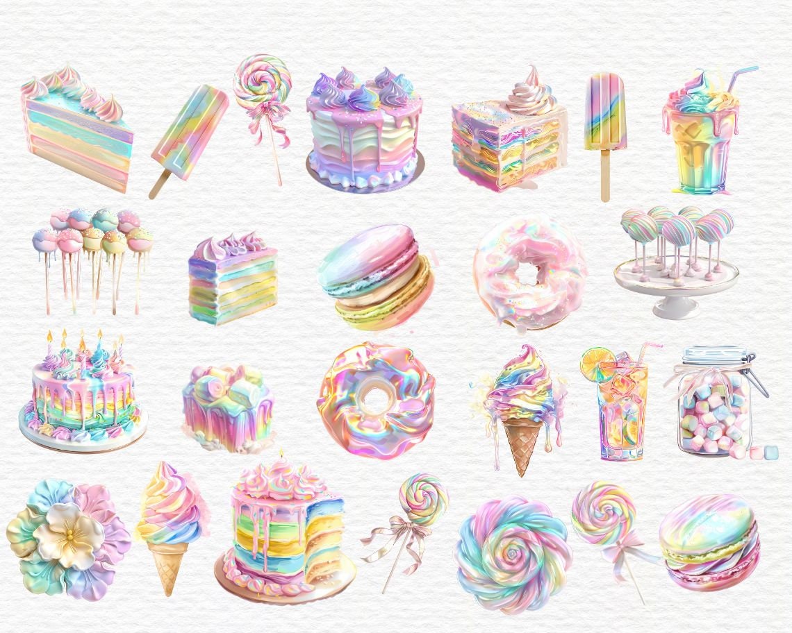 Pastel Candy Clipart, Wonderland Clipart, Watercolor Clipart, Dessert ...