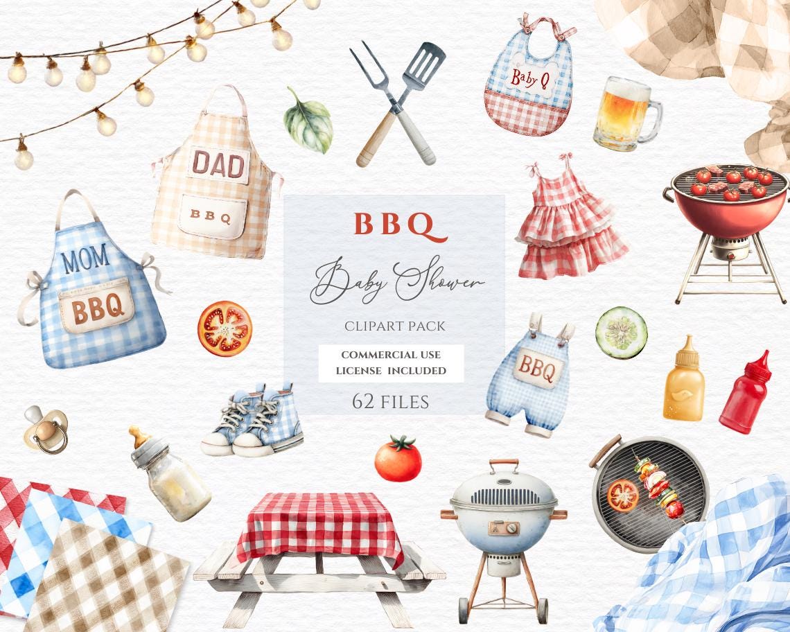 Bbq baby clipart, Barbecue Clipart for baby shower. Backyard Bbq Clipart, Bbq Party Summer Bbq Clipart, Hamburger Watercolor Clipart.