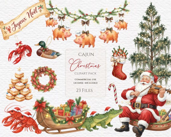 Cajun Christmas clipart watercolor, Sublimation Png, Southern Christmas, Christmas Crawfish, Santa Sublimation, Christmas Alligator clipart.