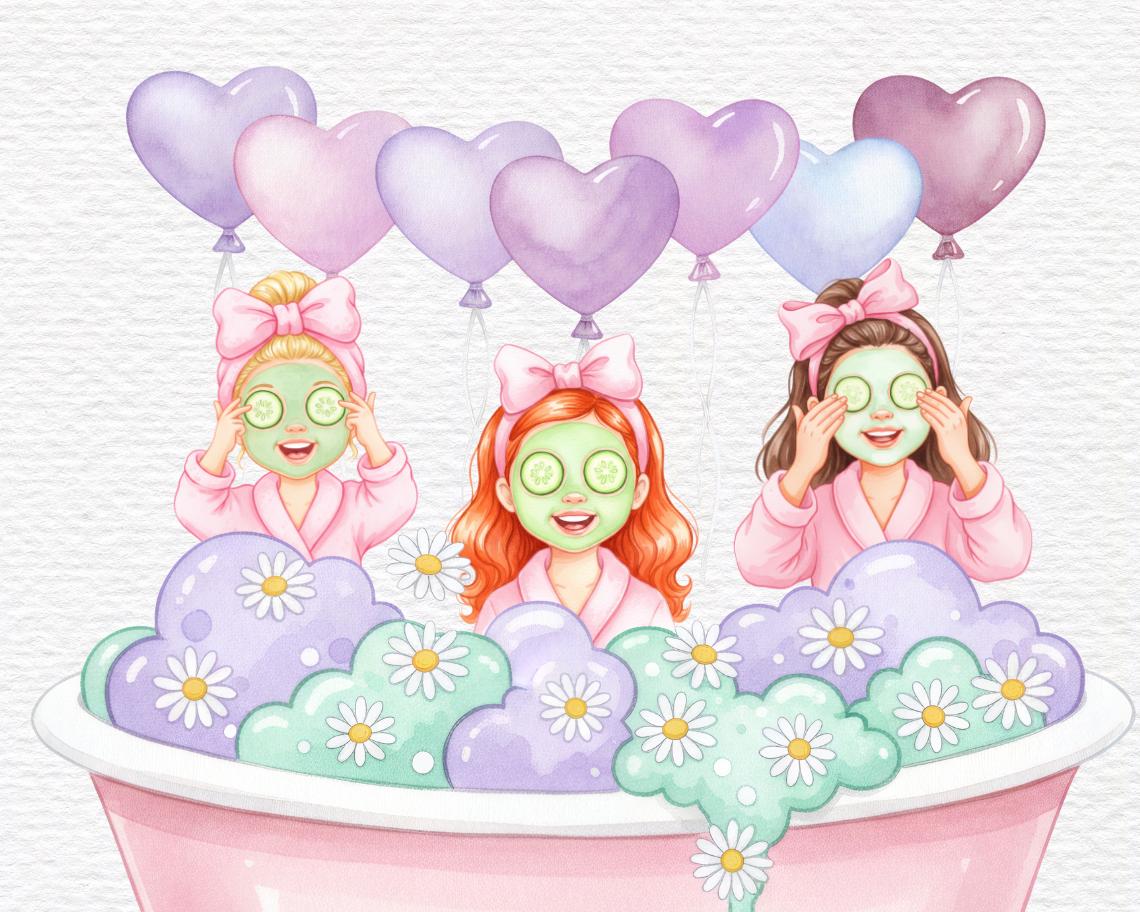 Spa Sleepover Clipart Beauty Bathroom Clipart, Watercolor Spa Self Care ...