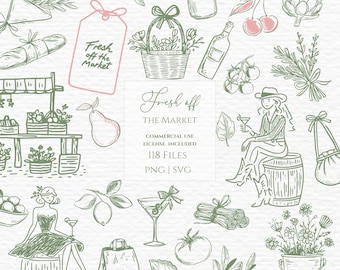 Fresh off market clipart bundle, Market Stall Clipart line art clipart, Bachelorette Clipart doodle style png, Bridal Shower Png.