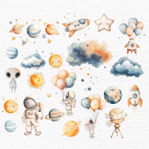 Watercolor Space Clipart Bundle Astronaut Rocket Png, Astronaut Clipart ...