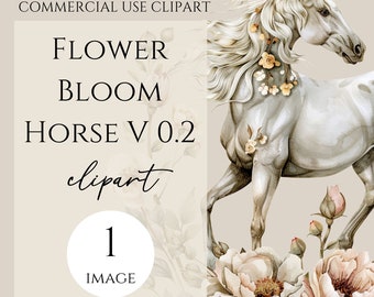 Floral paard, PNG dieren, dieren png downloaden, commercieel gebruik inbegrepen, Boho Horse Clip Art