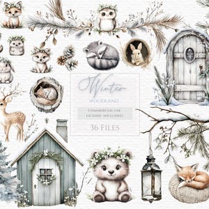 Rustic winter, baby watercolor clipart, Rustic Christmas png, boho christmas png,cozy christmas png, winter wonderland winter animals,forest