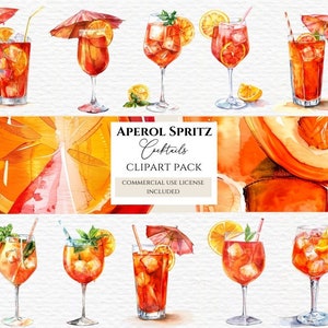 Image clipart Aperol spritz, cocktail aquarelle, illustration de boisson, clipart aquarelle, clipart boisson d'été. En savoir plus dans la description ci-dessous.
