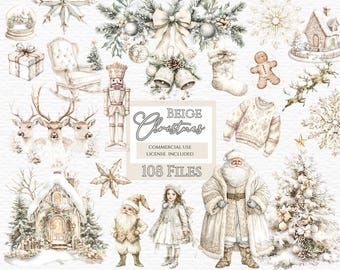 Beige christmas, christmas clipart, junk journal, christmas png, cream holiday. Learn more in description below.