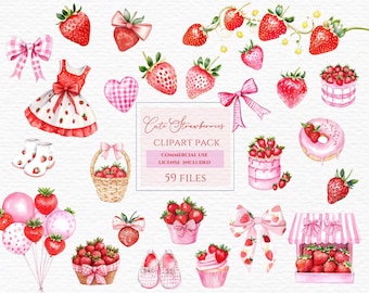 Imágenes prediseñadas para baby shower con temática de bayas, imágenes prediseñadas de acuarela, imágenes prediseñadas de la primera vez que un bebé se llene de bayas, imágenes prediseñadas de fresas, lazos de fresa, fresas lindas.
